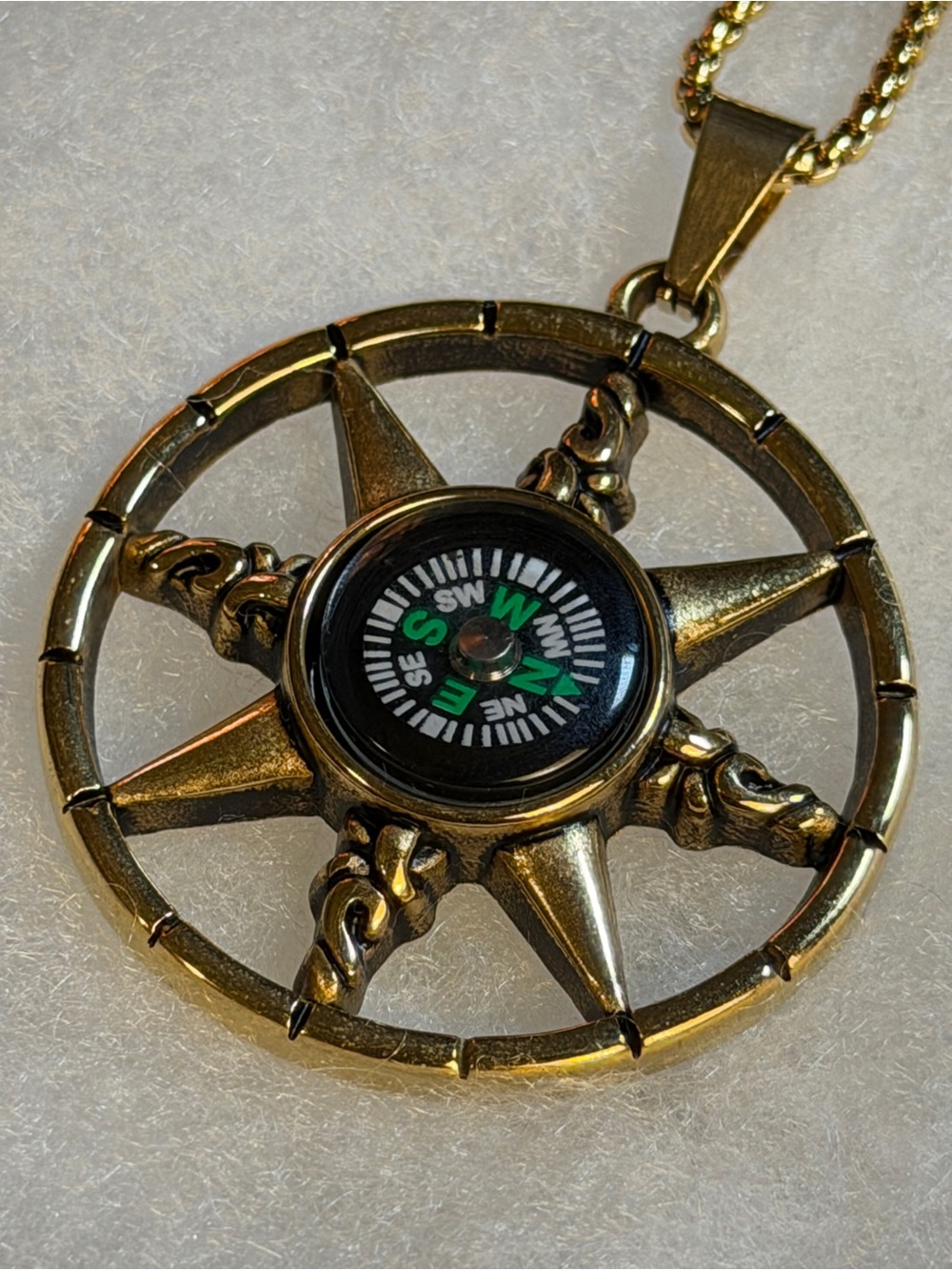 Gold Compass Pendant Necklace - Nautical Star Design - Picture 6 of 6